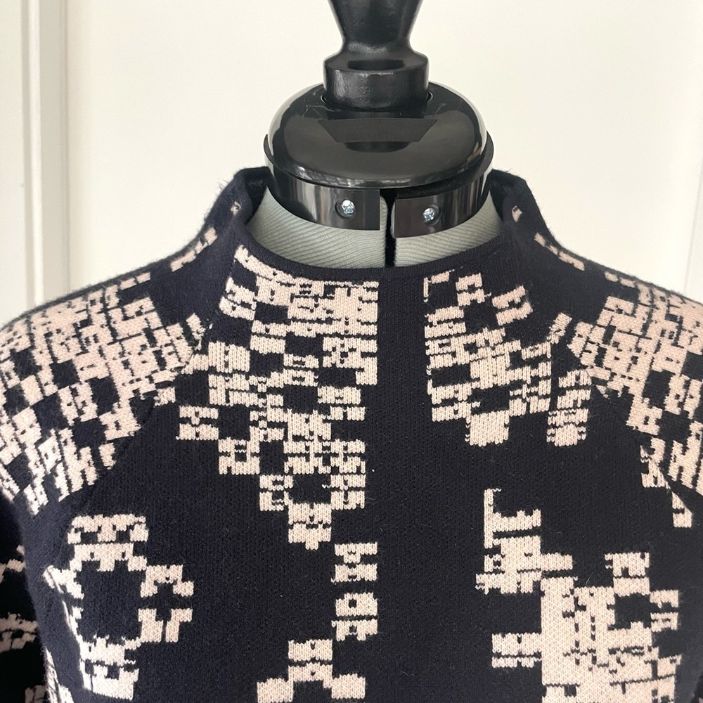 Anthropologie Viscose Mock Neck Sweater, balloon sleeves, black/pink, NWOT, szS - Picture 7 of 11